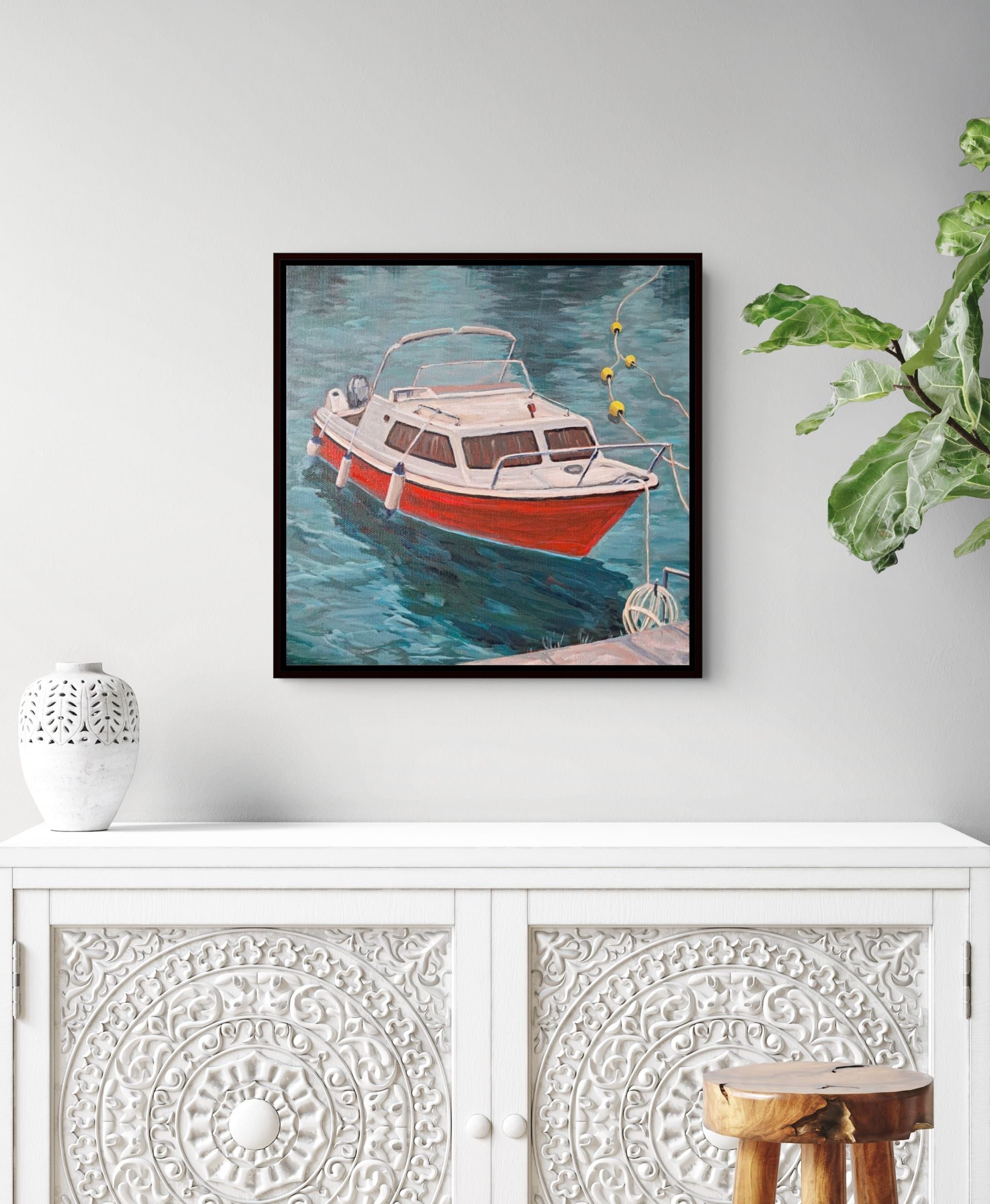 "Emerald Sea, Scarlet Hull" Original Painting