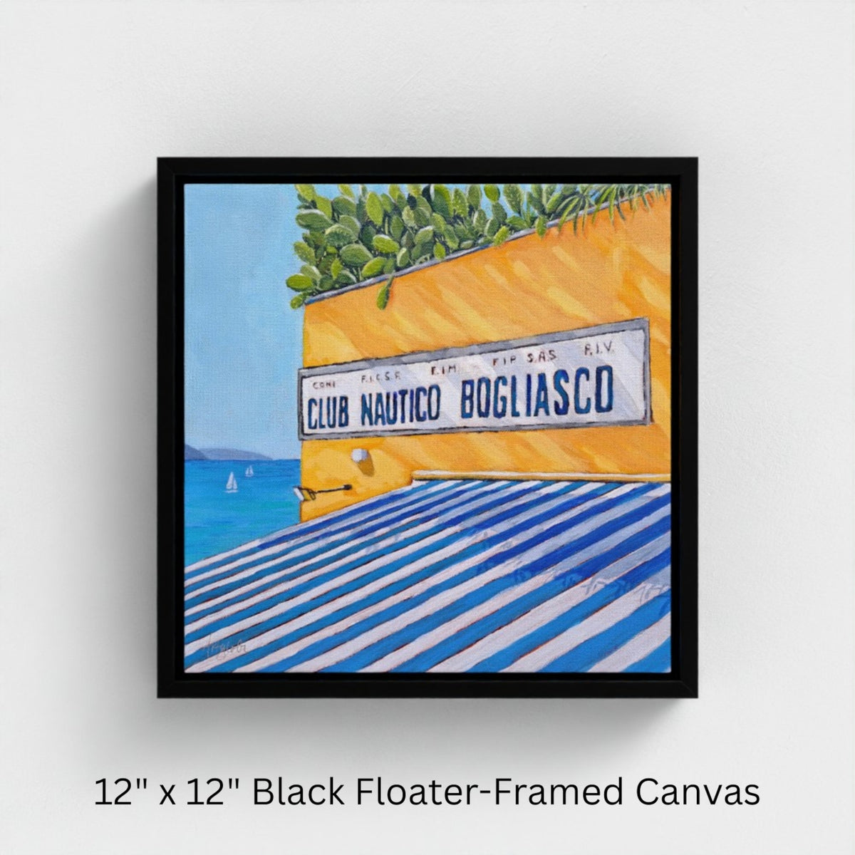 Vibrant Black Floater-Framed Canvas print of Club Nautico by Artglober