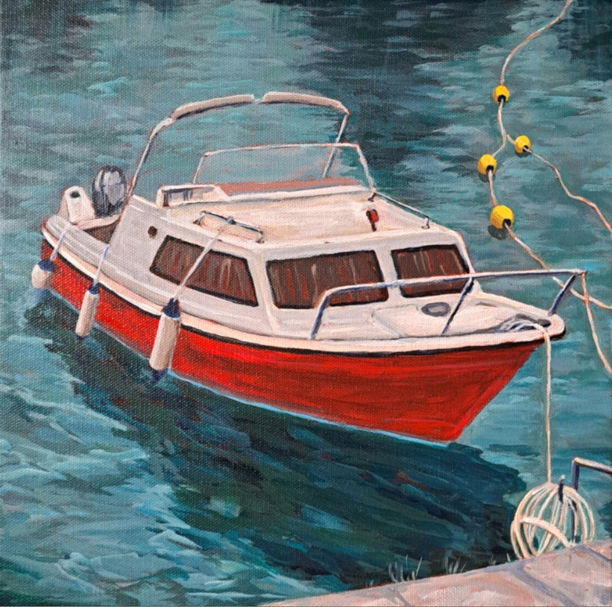 "Emerald Sea, Scarlet Hull" Original Painting