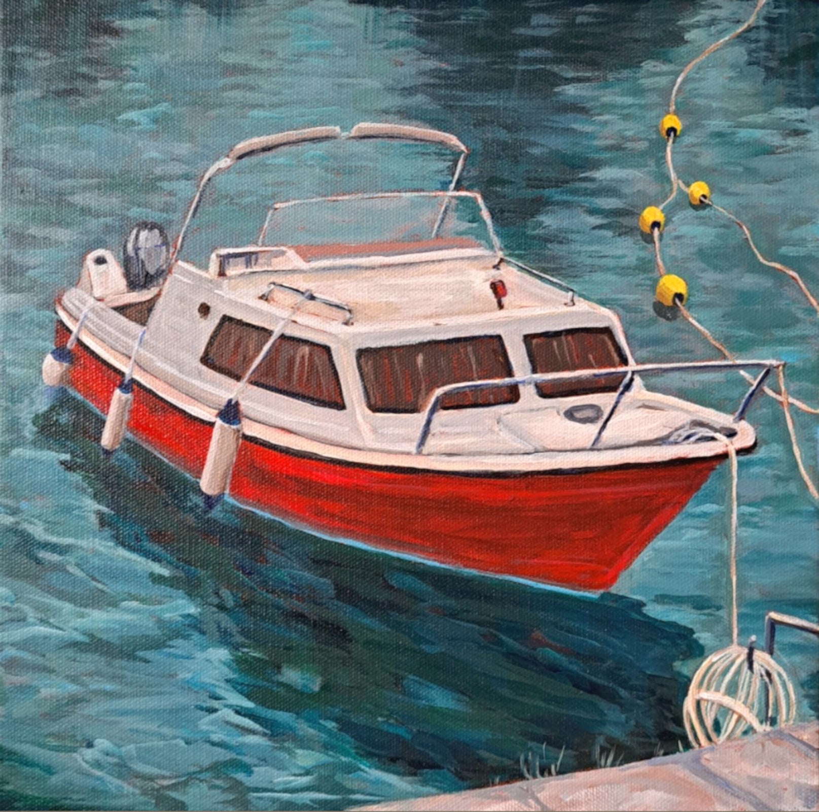 "Emerald Sea, Scarlet Hull" Original Painting